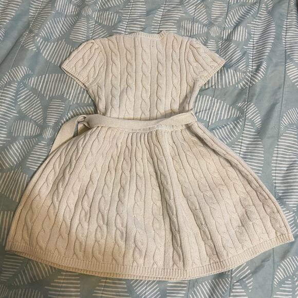 Ralph Lauren Kids Cable Knit Sweater Dress In Ivory Logo Tie Belt Girls Size 4T - Picture 5 of 6